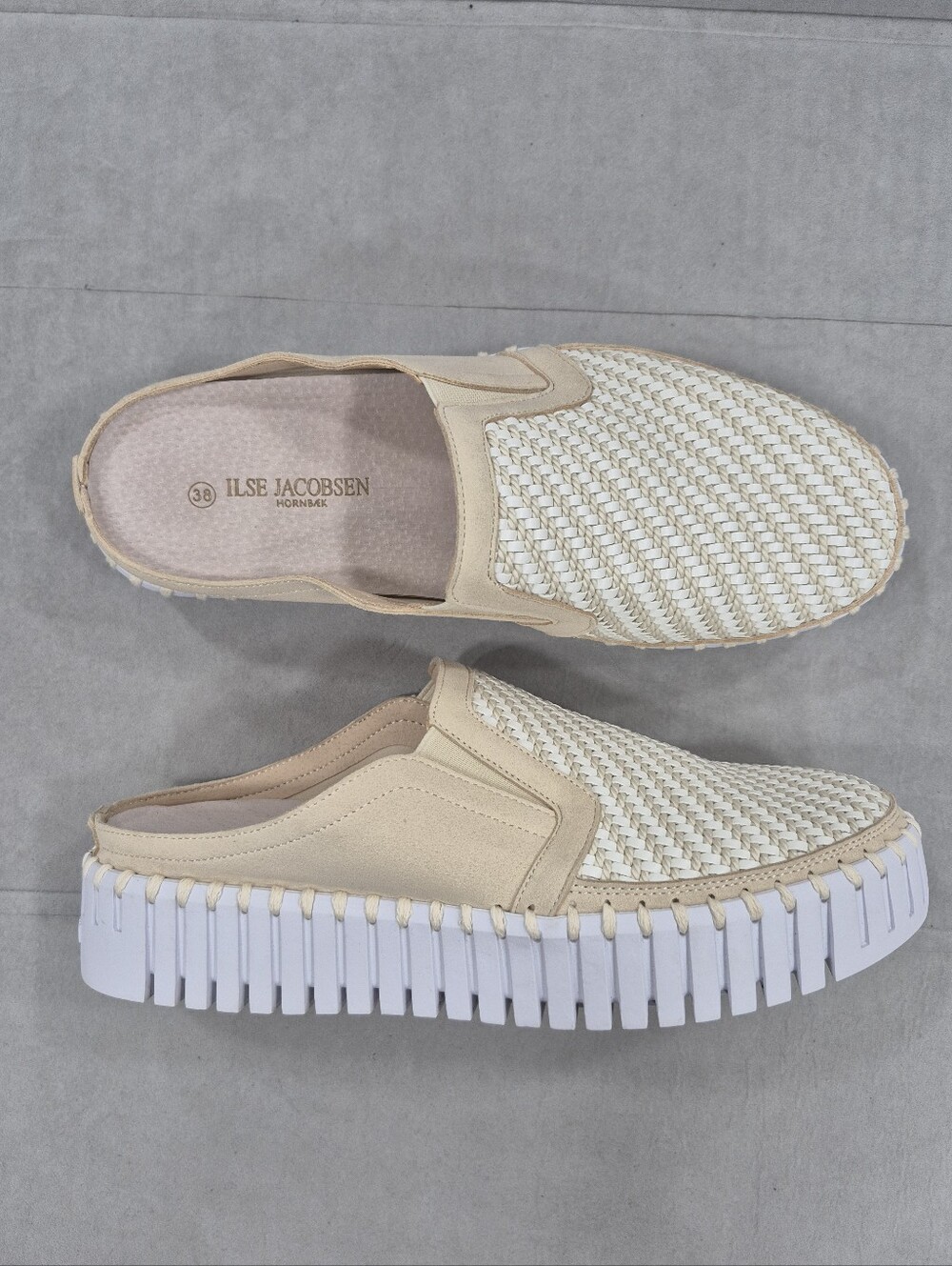 Ilse Jacobsen Tulip mules women's 38 US 8 tan cream woven leather lining